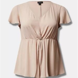 Torrid Georgette Twist Surplice Flutter Sleeve Blouse Mushroom Size 3 (3X)